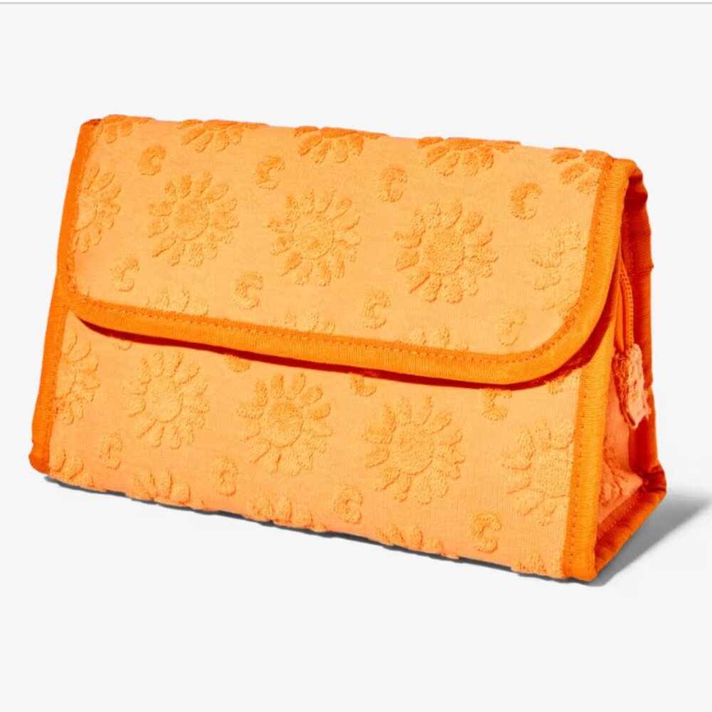 New with tags Ulta makeup pouch bright orange sunset with suns and moons